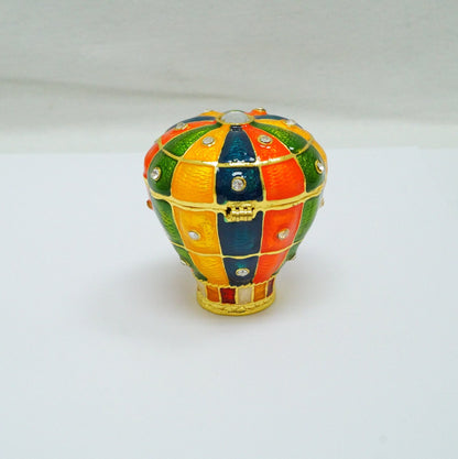 Cristiani Collezione Colorful Hot Air Balloon Jeweled Pewter Trinket 14K Gold Plated