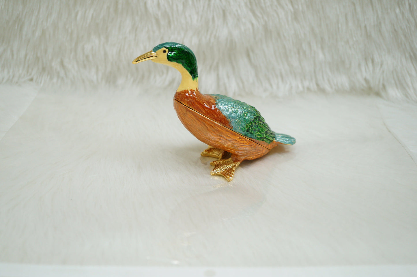 Large Mallard Trinket Box 14K Gold Plated