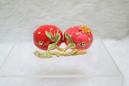 Cristiani Collezione Cherries Shaped Trinket Box Pewter Enameled 14K Gold Plated