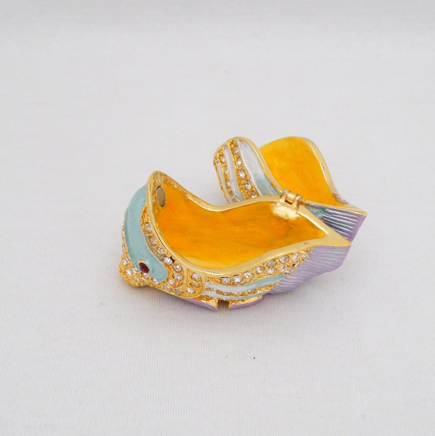 Cristiani Collezione Tropical Butterfly Fish Trinket Box Pewter Jeweled Enameled 14K Gold Plated