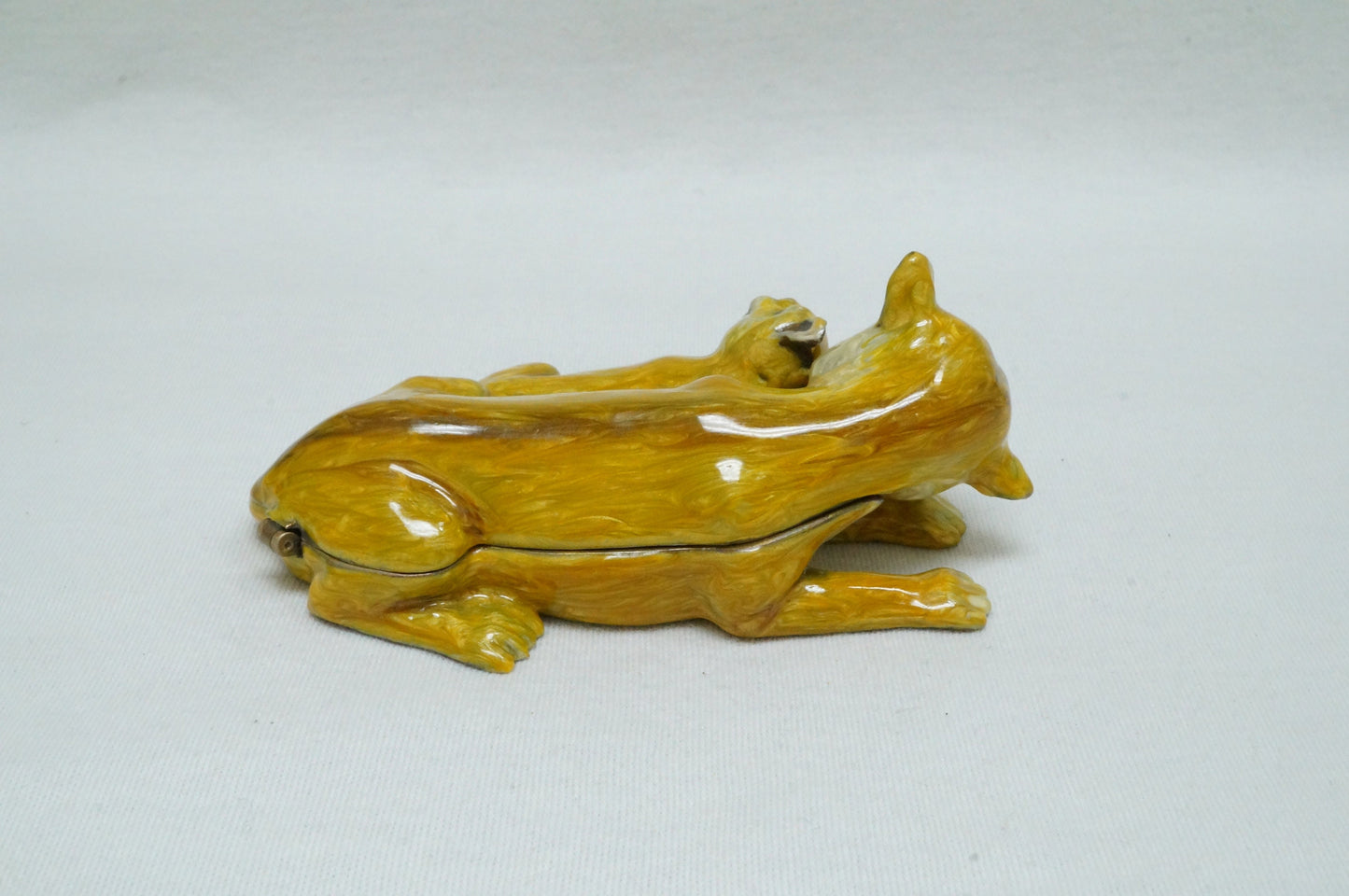 Playful Mom and Cub Puma Trinket box Pewter Enameled 14K Gold Plated