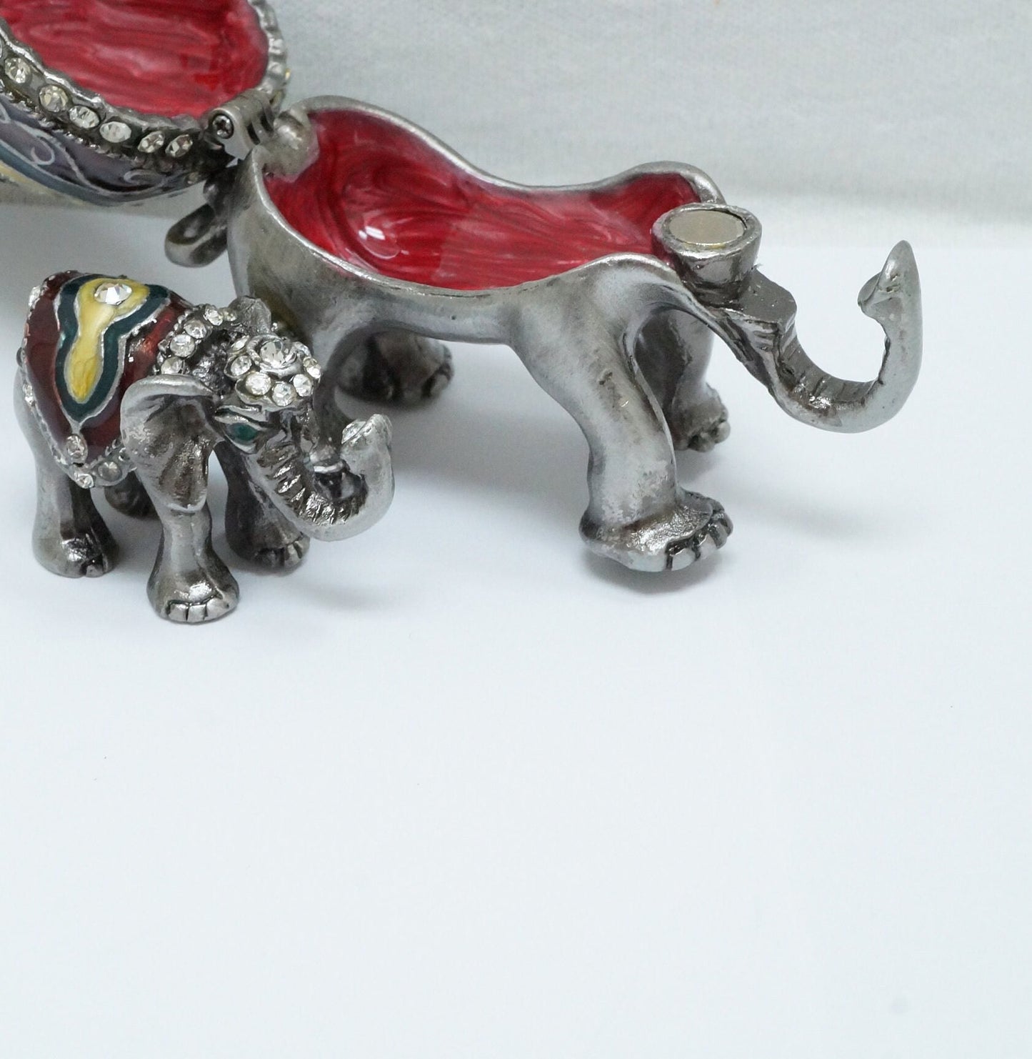 Cristiani Collezione Mother and Baby Elephant Jeweled Pewter Enameled  Trinket Box