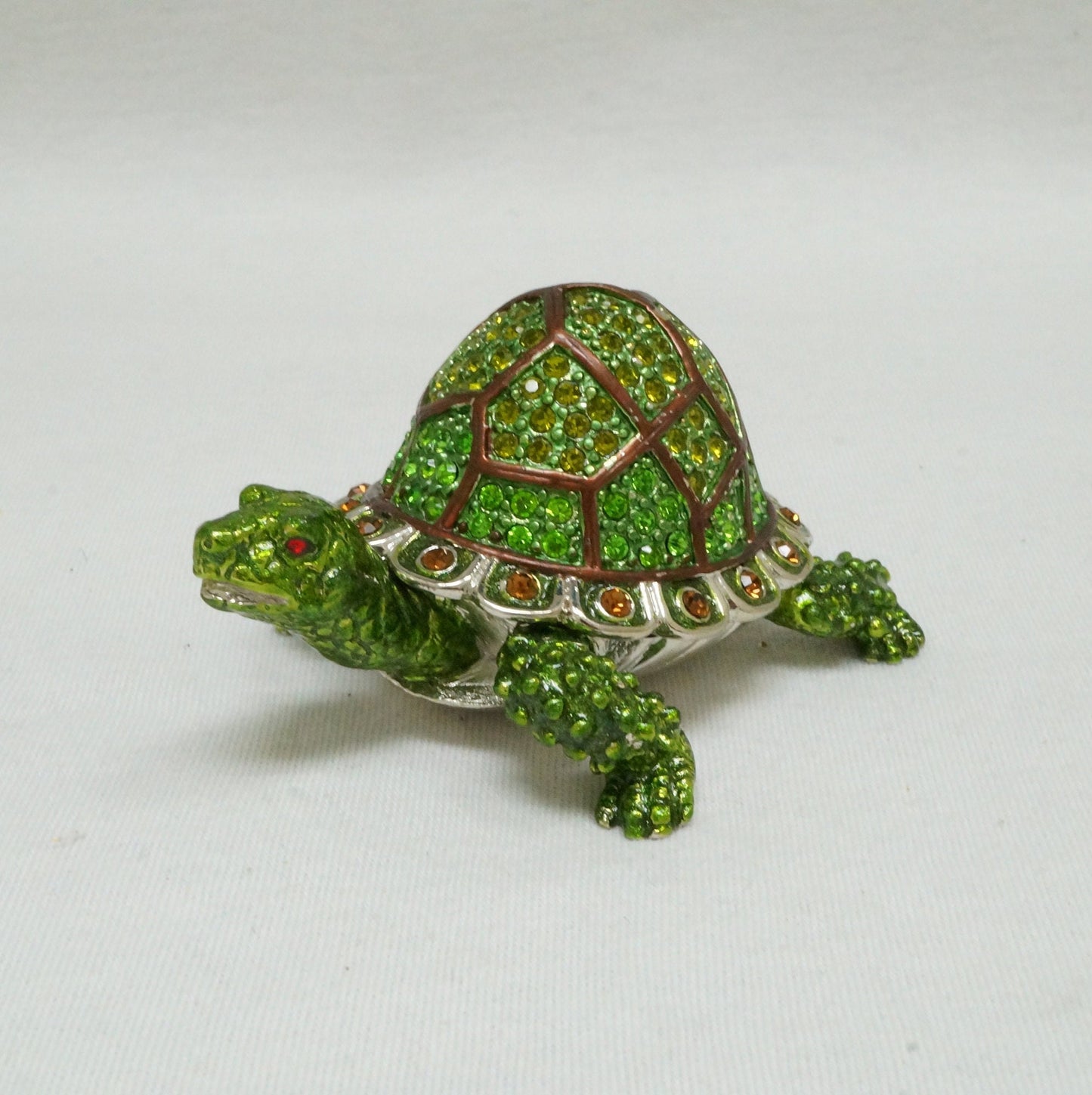 Cristiani Collezione Green Jeweled Turtle Trinket Box Pewter Enameled