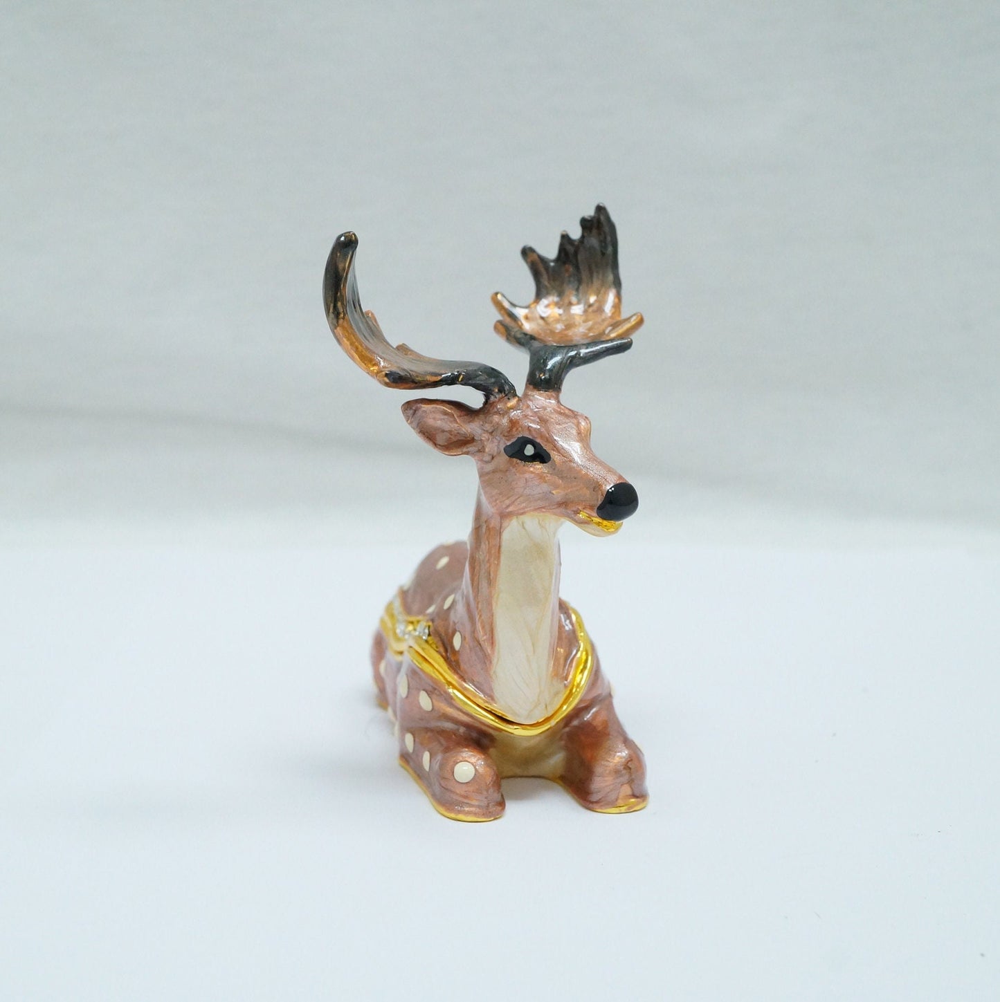 Vintage Fallow Deer Jeweled Pewter Trinket 14K Gold Plated