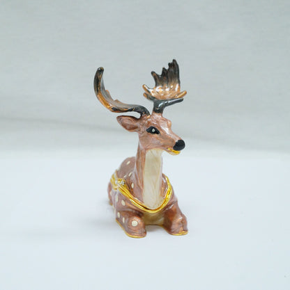 Vintage Fallow Deer Jeweled Pewter Trinket 14K Gold Plated