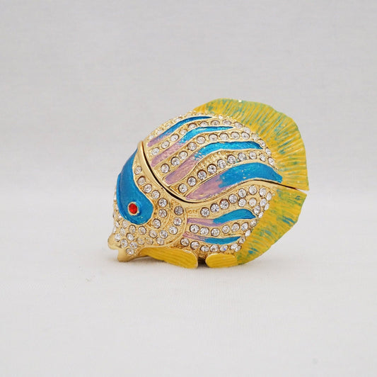 Cristiani Collezione Tropical Butterfly Fish Trinket Box Pewter Jeweled Enameled 14K Gold Plated