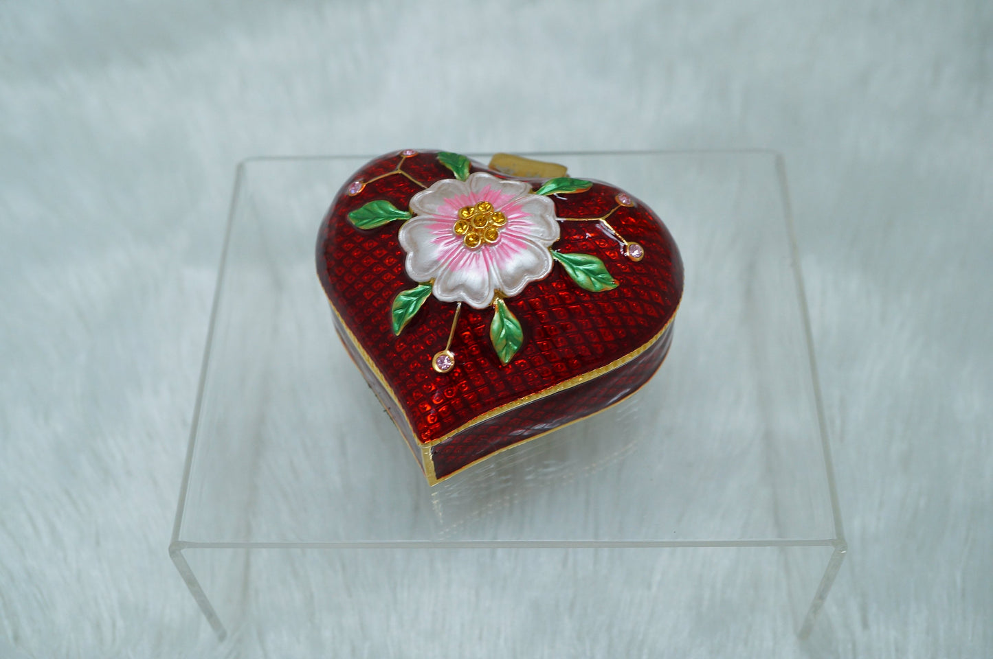 Cristiani Collezione Vintage Large Heart Floral Trinket Box 14K Gold Plated
