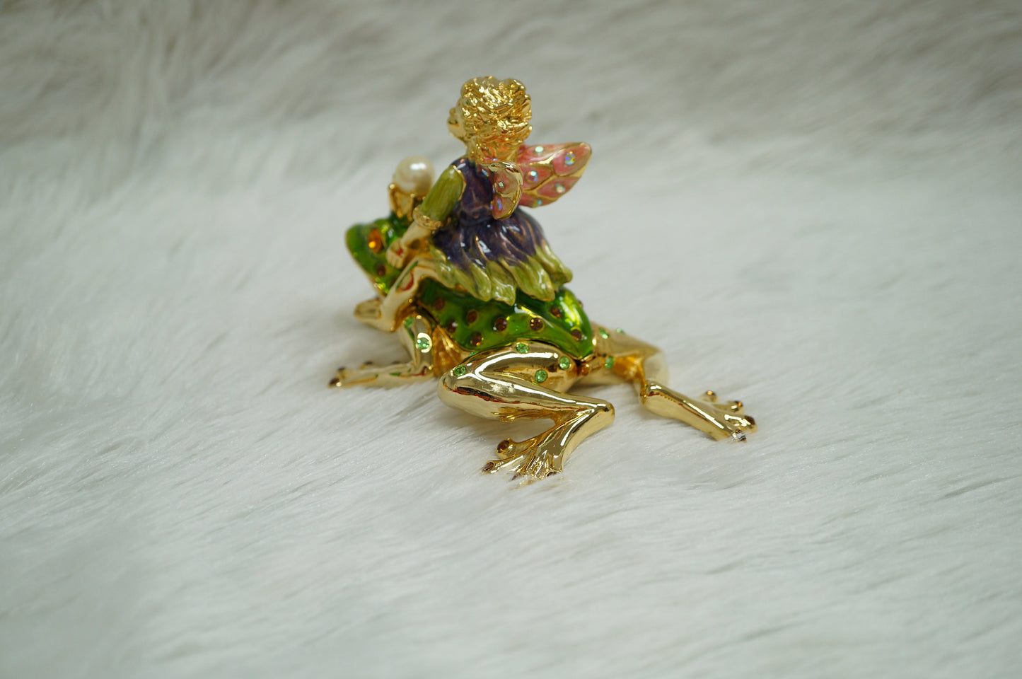 Cristiani Collezione Girl Fairy on Frog Trinket Box 14K Gold Plated