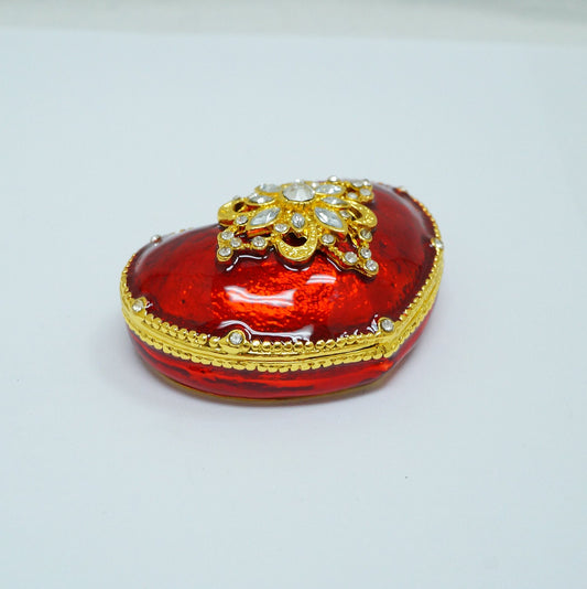 Cristiani Collezione Red Gold Victorian Design Jeweled Pewter Heart Trinket 14K Gold Plated