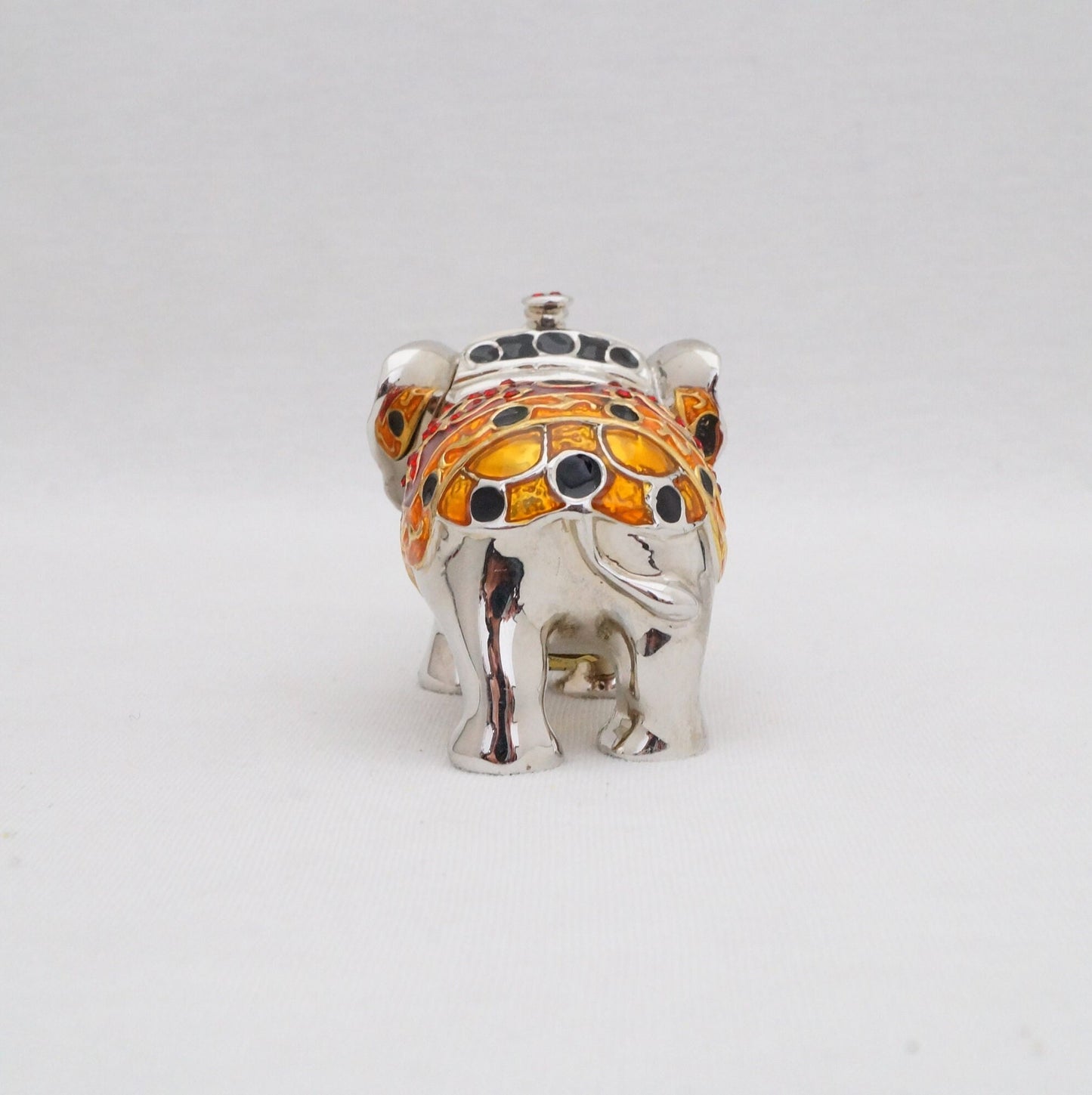Cristiani Collezione  Rajasthan Indian Elephant Trinket Box Pewter Jeweled Enameled