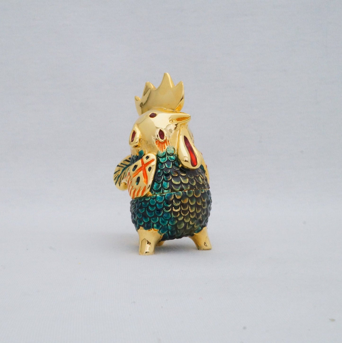 Cristiani Collezione Golden Chicken Trinket Box Pewter Enameled 14K Gold Plated