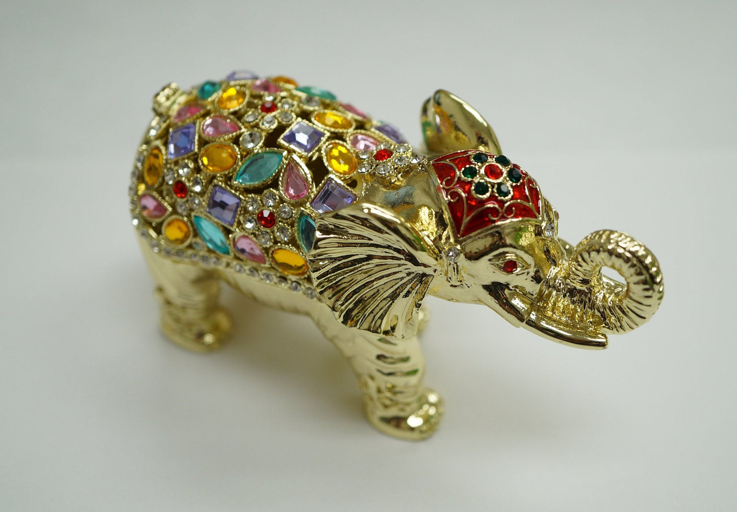 Cristiani Collezione Gold Jeweled Elephant Trinket Box 14K Gold Plated