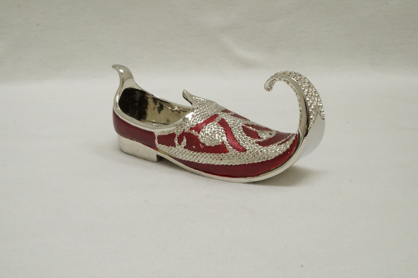 India Jutti Curled Toe Loafer Paperweight Miniature  Figurine Pewter Crystal Jeweledr