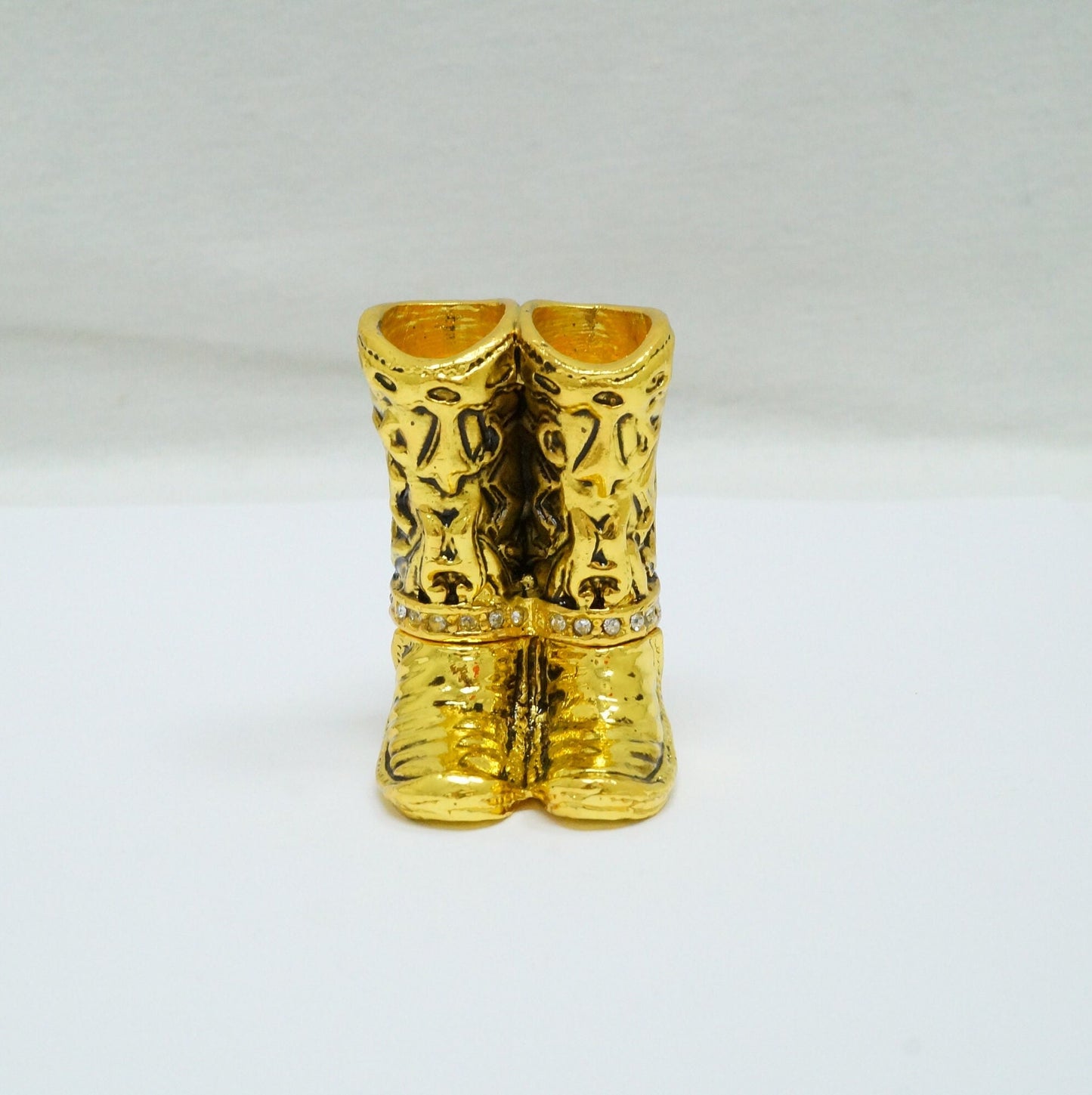Cristiani Collezione Gold Toned Western Cowboy Boots Jeweled Pewter Trinket 14K Gold Plated