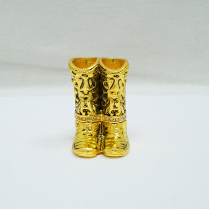 Cristiani Collezione Gold Toned Western Cowboy Boots Jeweled Pewter Trinket 14K Gold Plated