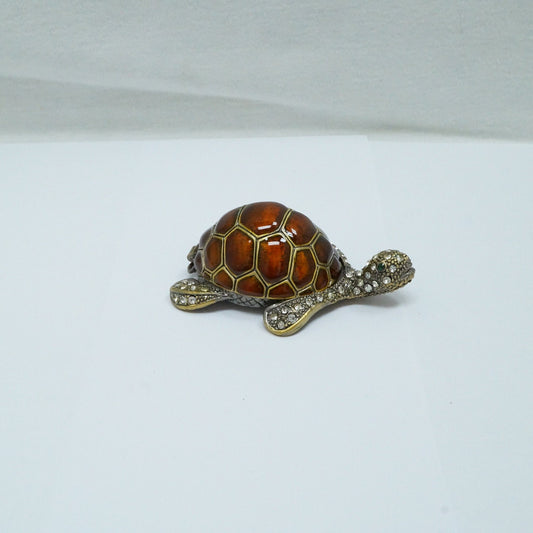 Cristiani Collezione Brown with Silver Crystal Jeweled Turtle Pewter Enameled Trinket Box