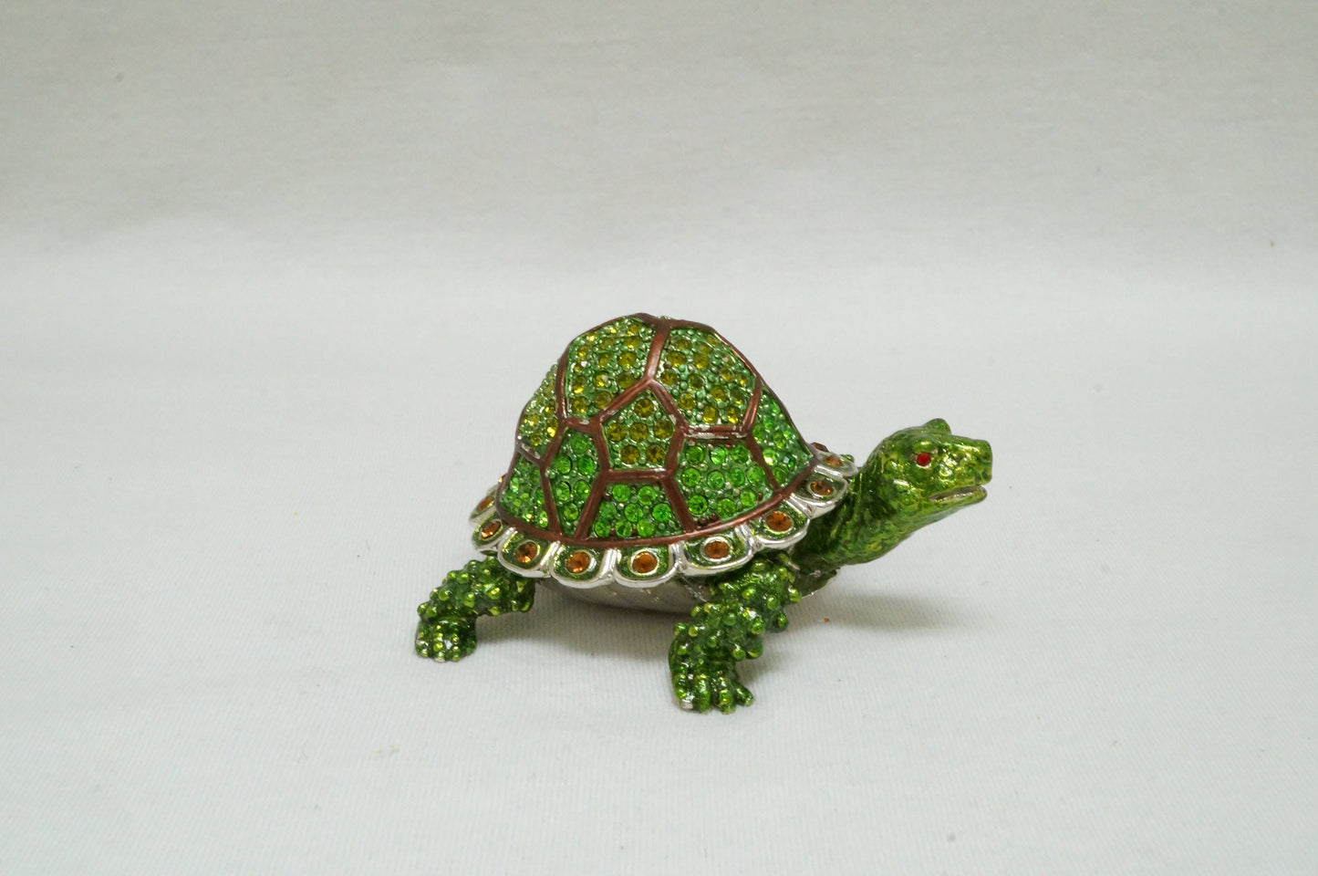 Cristiani Collezione Green Jeweled Turtle Trinket Box Pewter Enameled