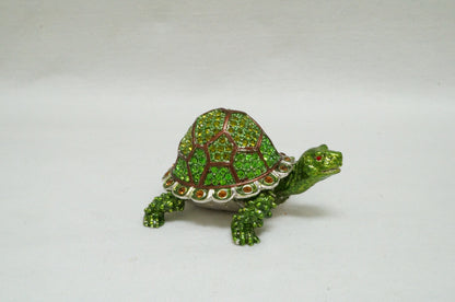 Cristiani Collezione Green Jeweled Turtle Trinket Box Pewter Enameled