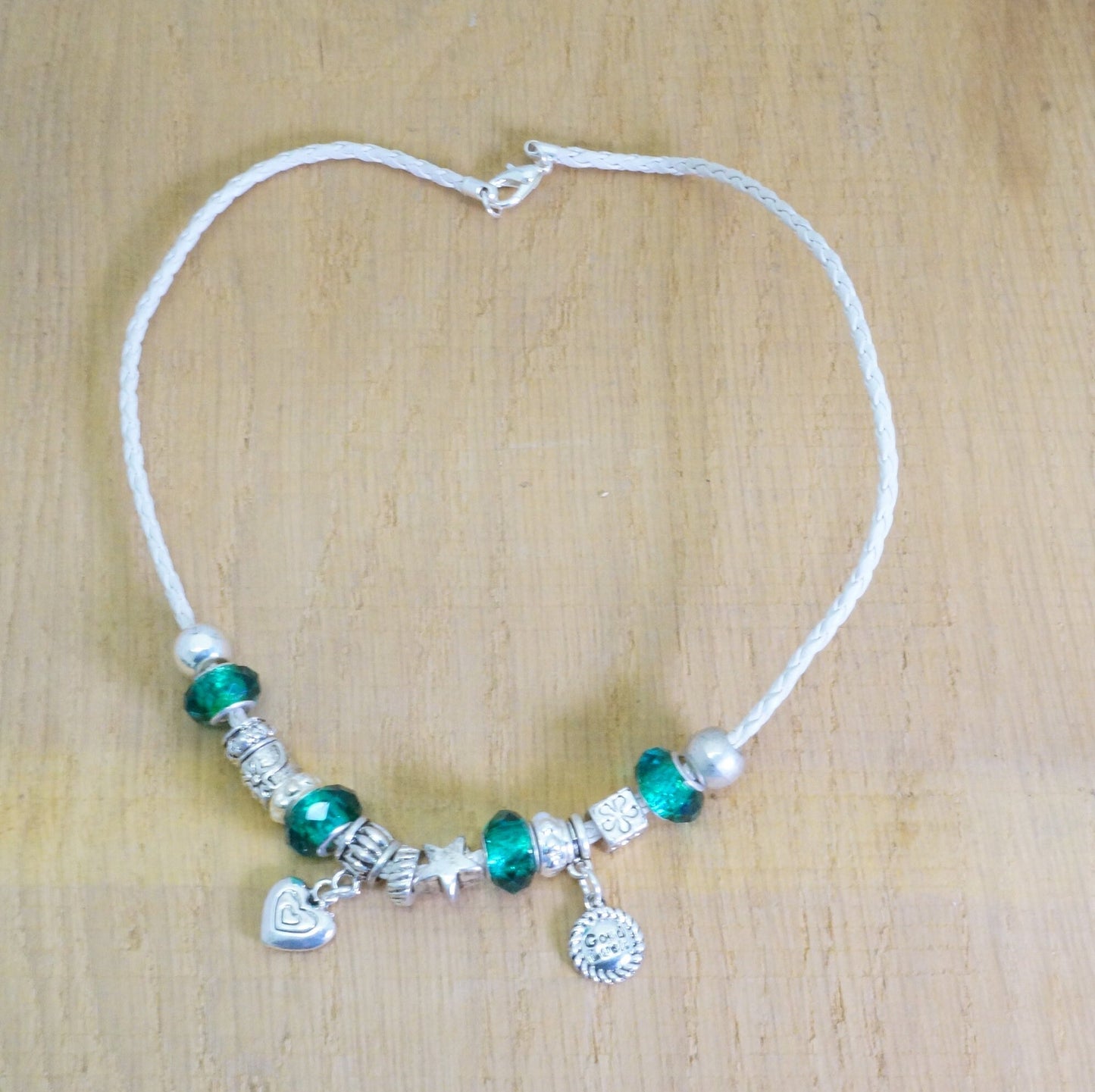 Faux Leather Charms Rhinestone Beaded Necklace