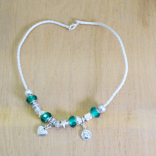 Faux Leather Charms Rhinestone Beaded Necklace