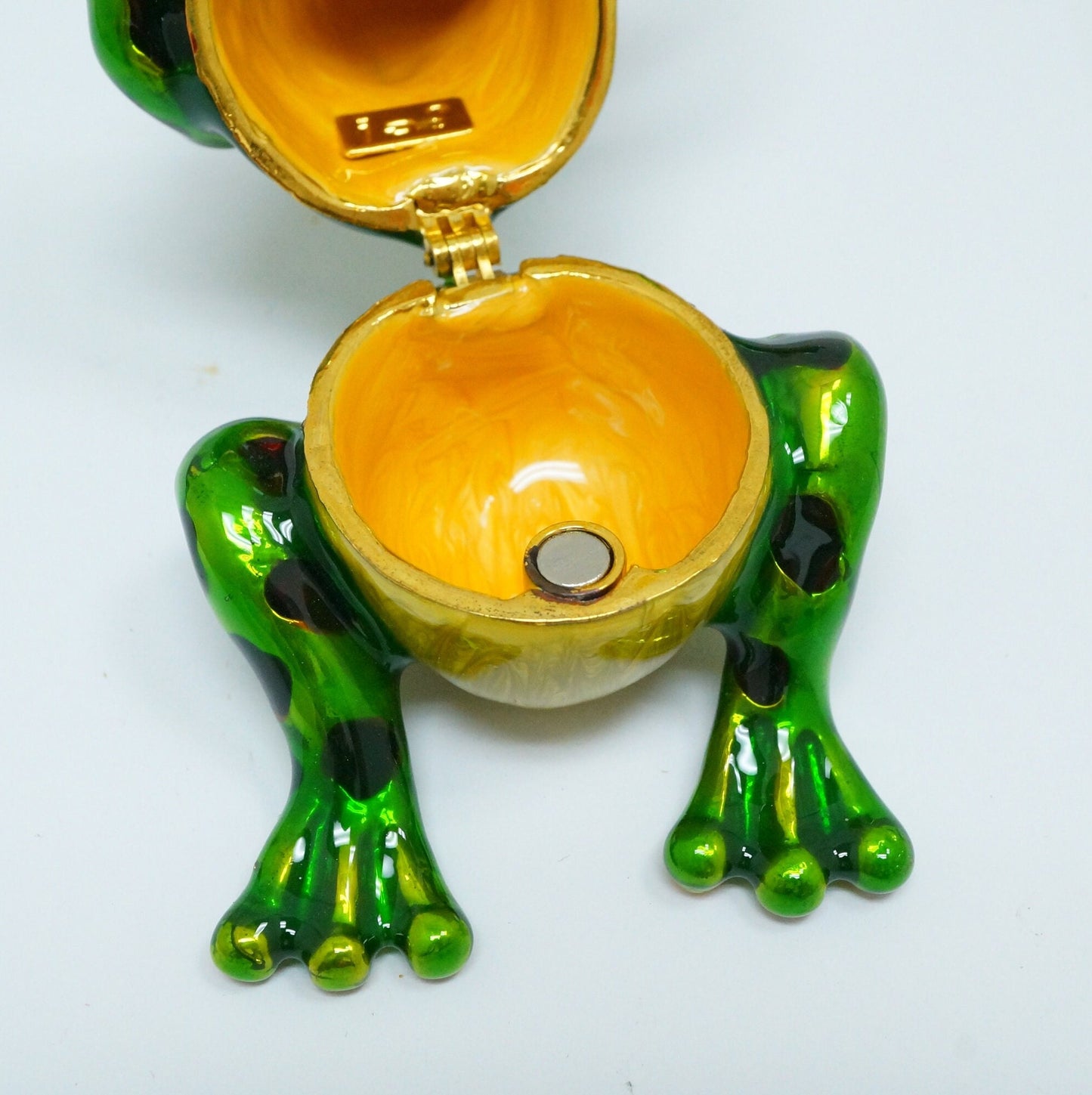 Vintage Frog With Crown Playing the Violin Jeweled Pewter Trinket 14K Gold Plated