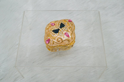 Cristiani Collezione Gold Pink Butterfly Design  Lid Jeweled Trinket Box 14K Gold Plated