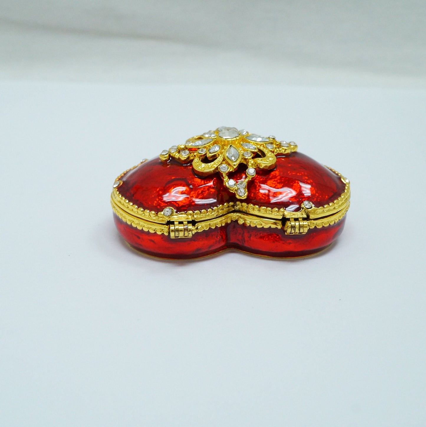 Cristiani Collezione Red Gold Victorian Design Jeweled Pewter Heart Trinket 14K Gold Plated