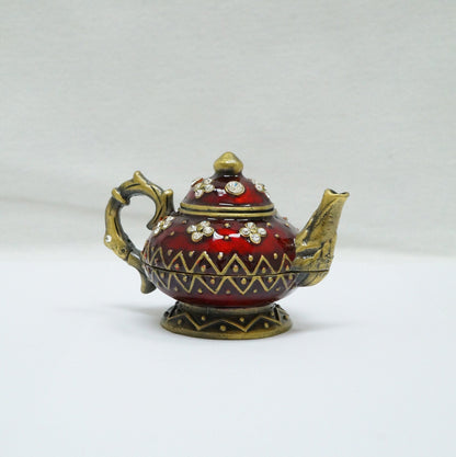 Vintage Burgundy Bronze Floral Jeweled Teapot Pewter Trinket 14K Gold Plated