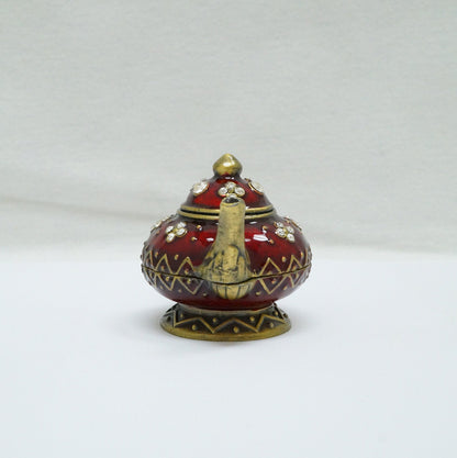 Vintage Burgundy Bronze Floral Jeweled Teapot Pewter Trinket 14K Gold Plated