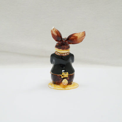 Vintage Rabbit playing the Saxophone Jeweled Pewter Trinket 14K Gold Plated