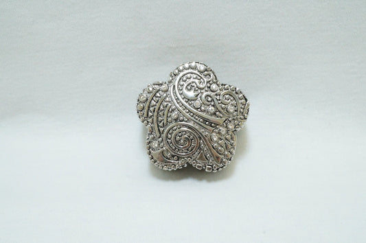 Vintage Chinese Plum Blossom Ornate Pattern Silver Pewter Trinket Box Jeweled