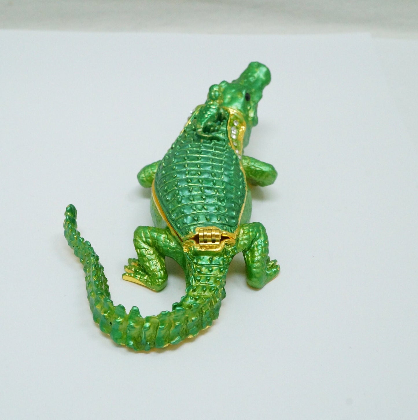 Cristiani Collezione Dad and Baby Green Jeweled Pewter Alligator Trinket 14K Gold Plated