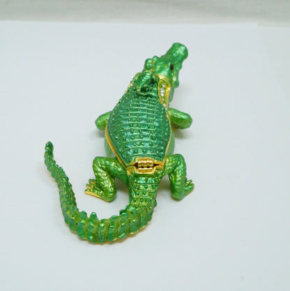 Cristiani Collezione Dad and Baby Green Jeweled Pewter Alligator Trinket 14K Gold Plated