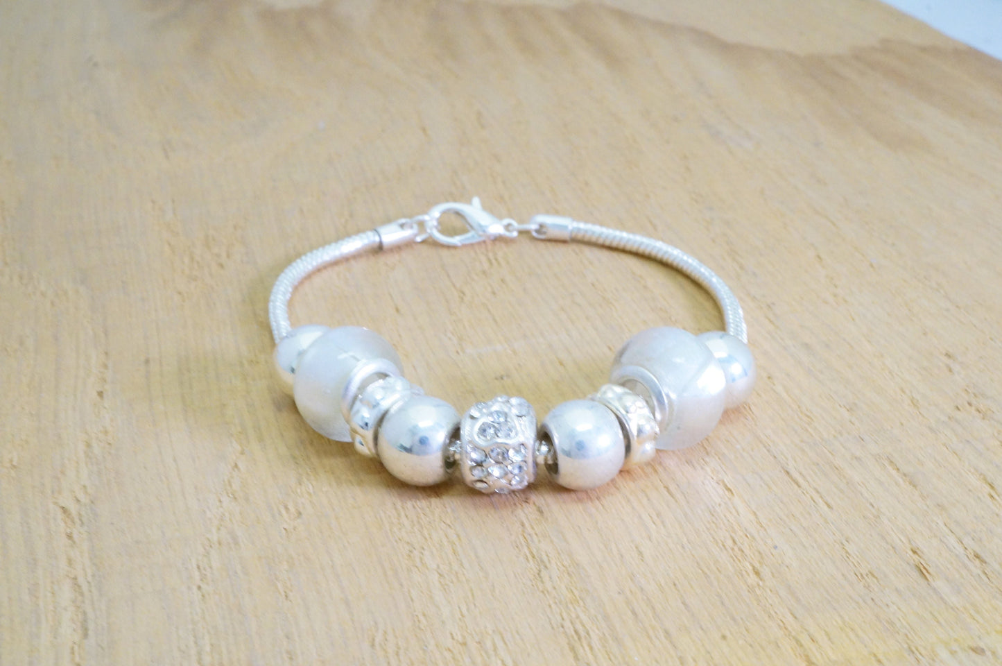 Faux Beaded Multi Charms Silver Toned Bracelet Fashion Jewelry