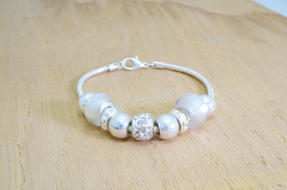 Faux Beaded Multi Charms Silver Toned Bracelet Fashion Jewelry