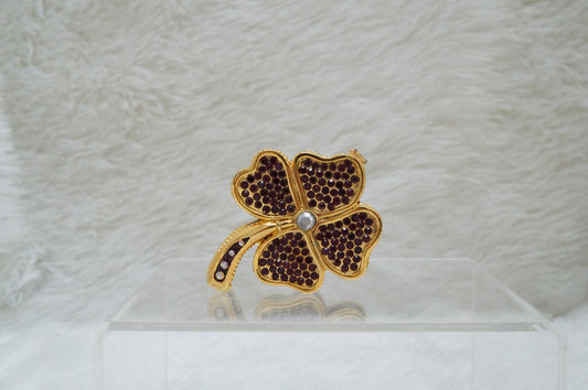 LAST PIECE - Cristiani Collezione 14k Gold Plated Purple Jeweled 4 Leaf Lucky Clover Trinket Box