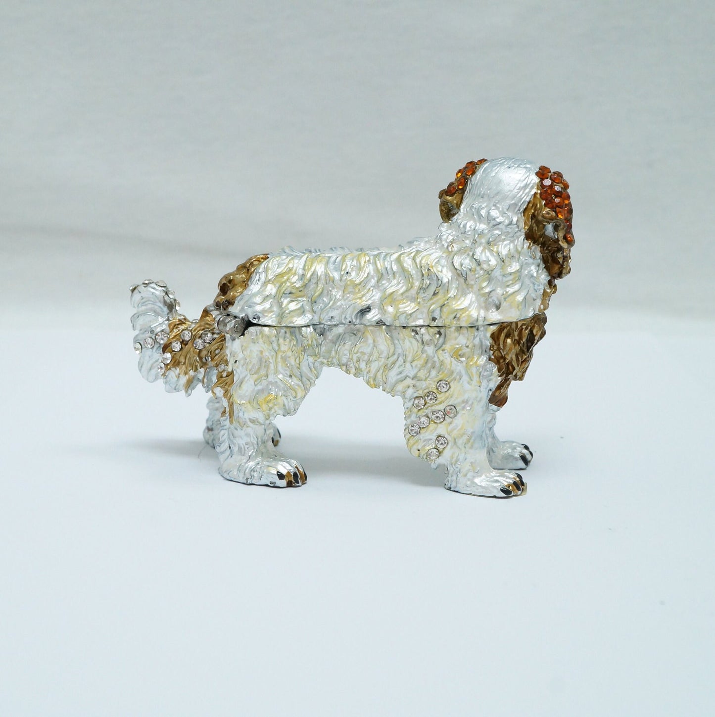 Cristiani Collezione Cavalier King Charles Spaniel Dog Jeweled Pewter Trinket