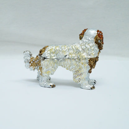 Cristiani Collezione Cavalier King Charles Spaniel Dog Jeweled Pewter Trinket