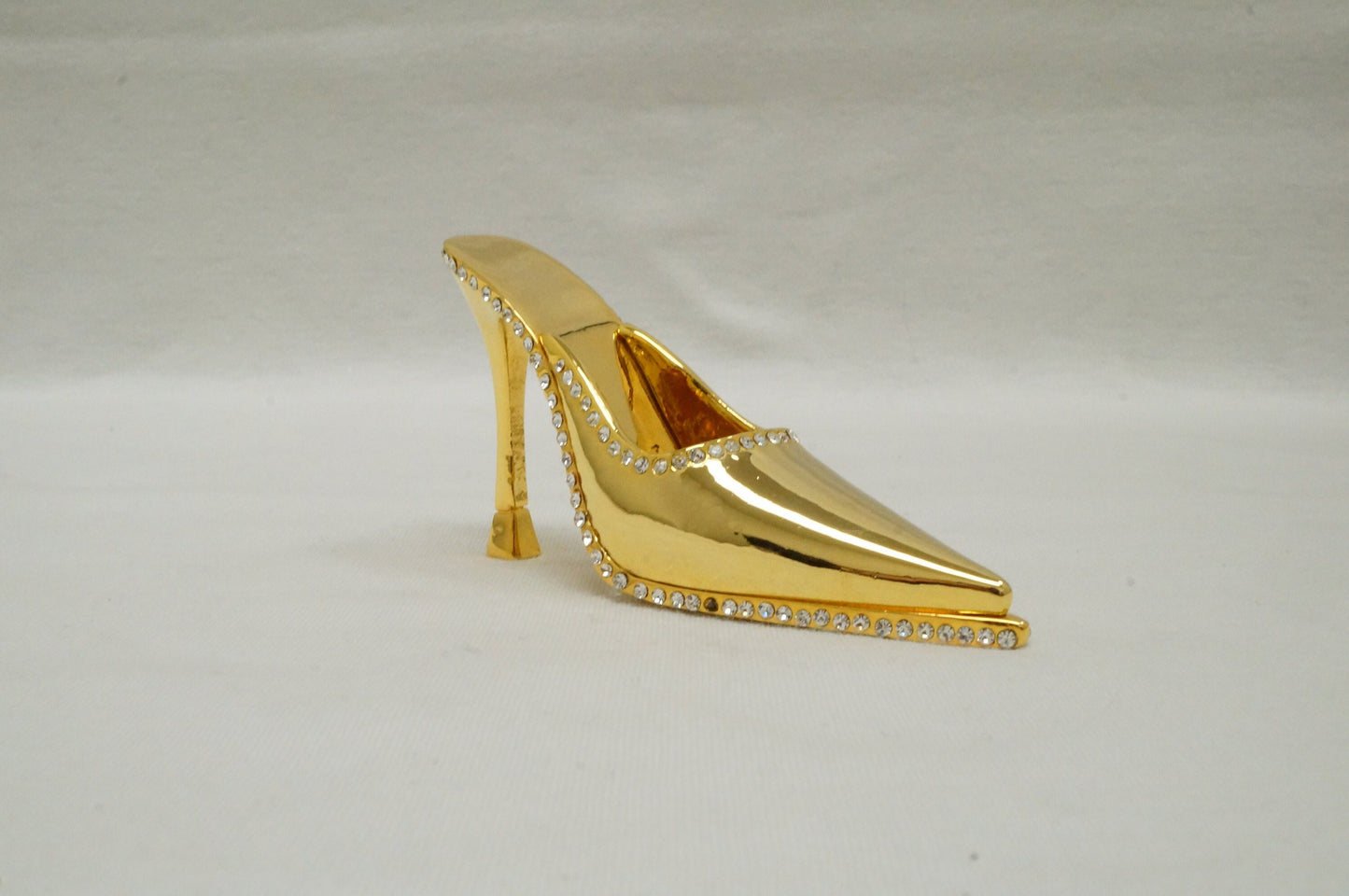LAST PIECE - Gold Tones Crystal Jeweled Pewter Miniature Shoe Paperweight Ornament 14K Gold Plated