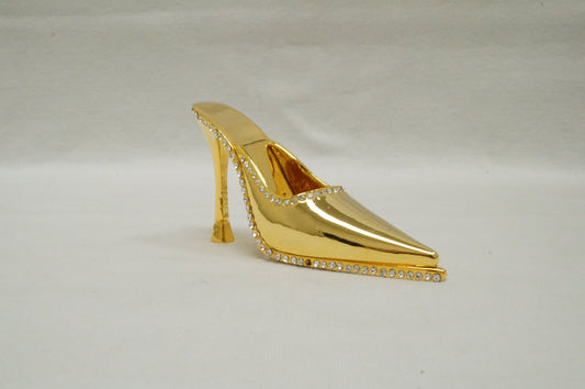 LAST PIECE - Gold Tones Crystal Jeweled Pewter Miniature Shoe Paperweight Ornament 14K Gold Plated