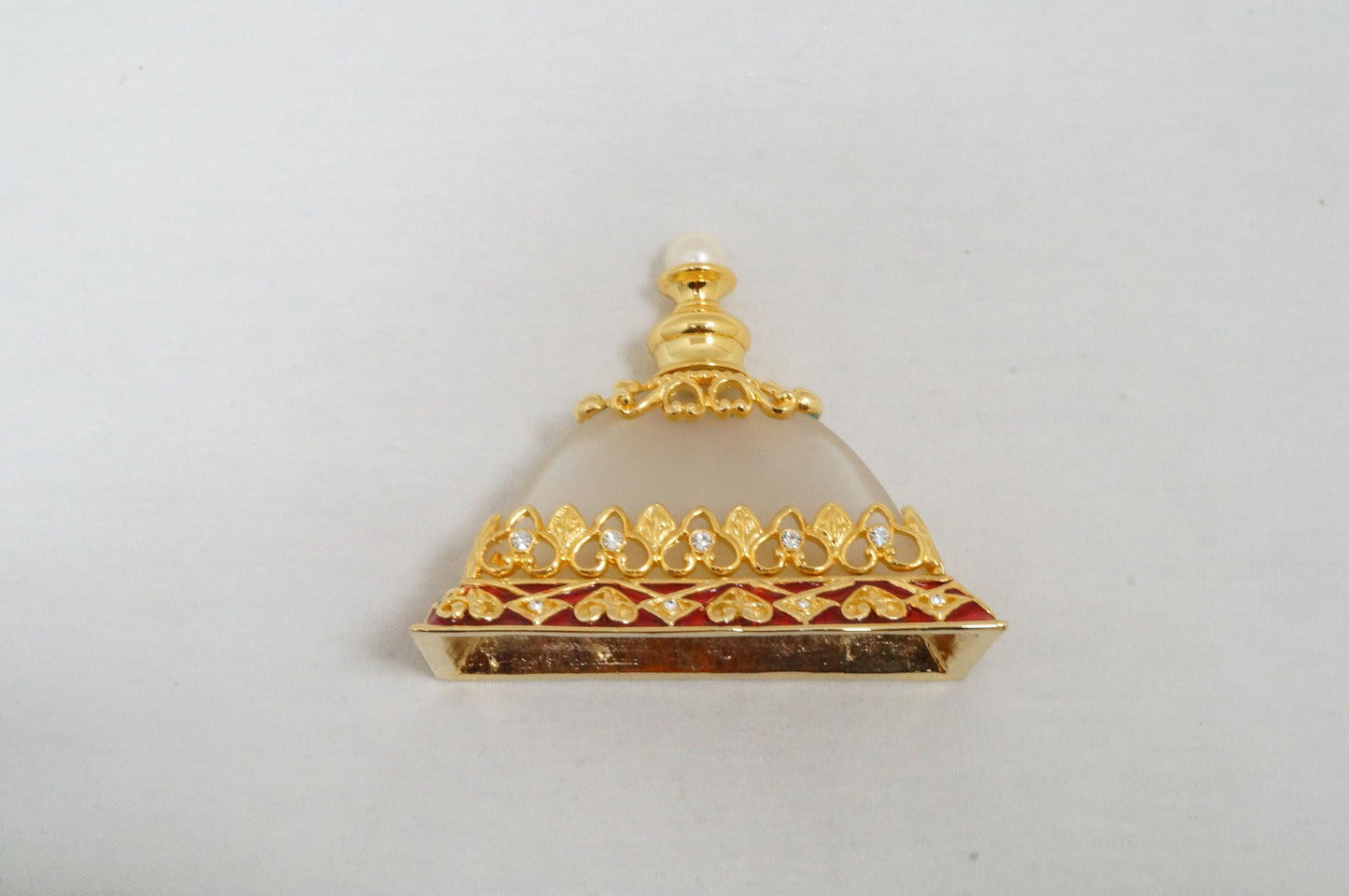 Vintage Cristiani Collezione Essential Oil Perfume Red with Gold Toned Crystal Pewter  14K Gold PlatedGlass Bottles