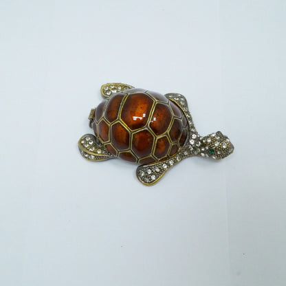 Cristiani Collezione Brown with Silver Crystal Jeweled Turtle Pewter Enameled Trinket Box