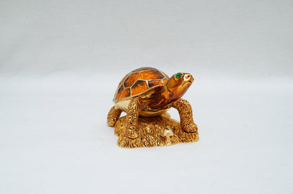 Cristiani Collezione Gold Copper Turtle Trinket Pewter Enameled Jeweled 14K Gold Plated