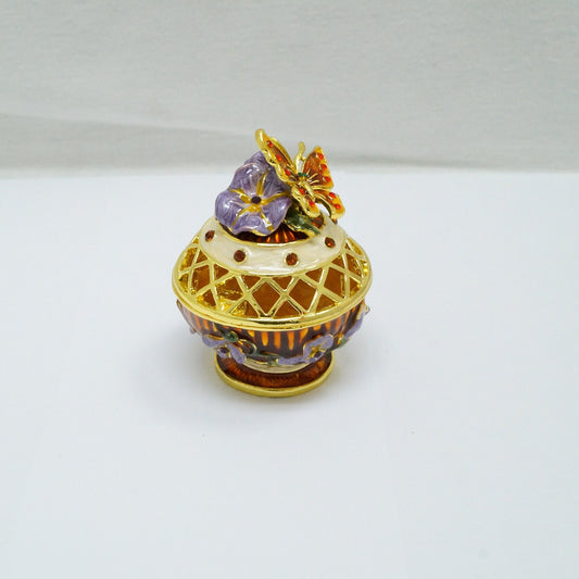 Cristiani Collezione Round Floral Jar with Butterfly Lid  Pewter Enameled Trinket Box 14K Gold Plated