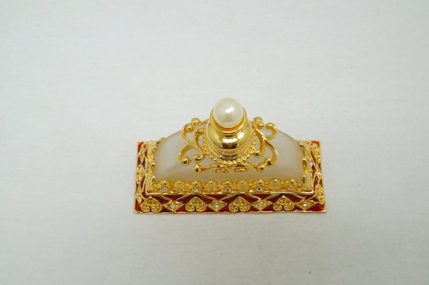 Vintage Cristiani Collezione Essential Oil Perfume Red with Gold Toned Crystal Pewter  14K Gold PlatedGlass Bottles