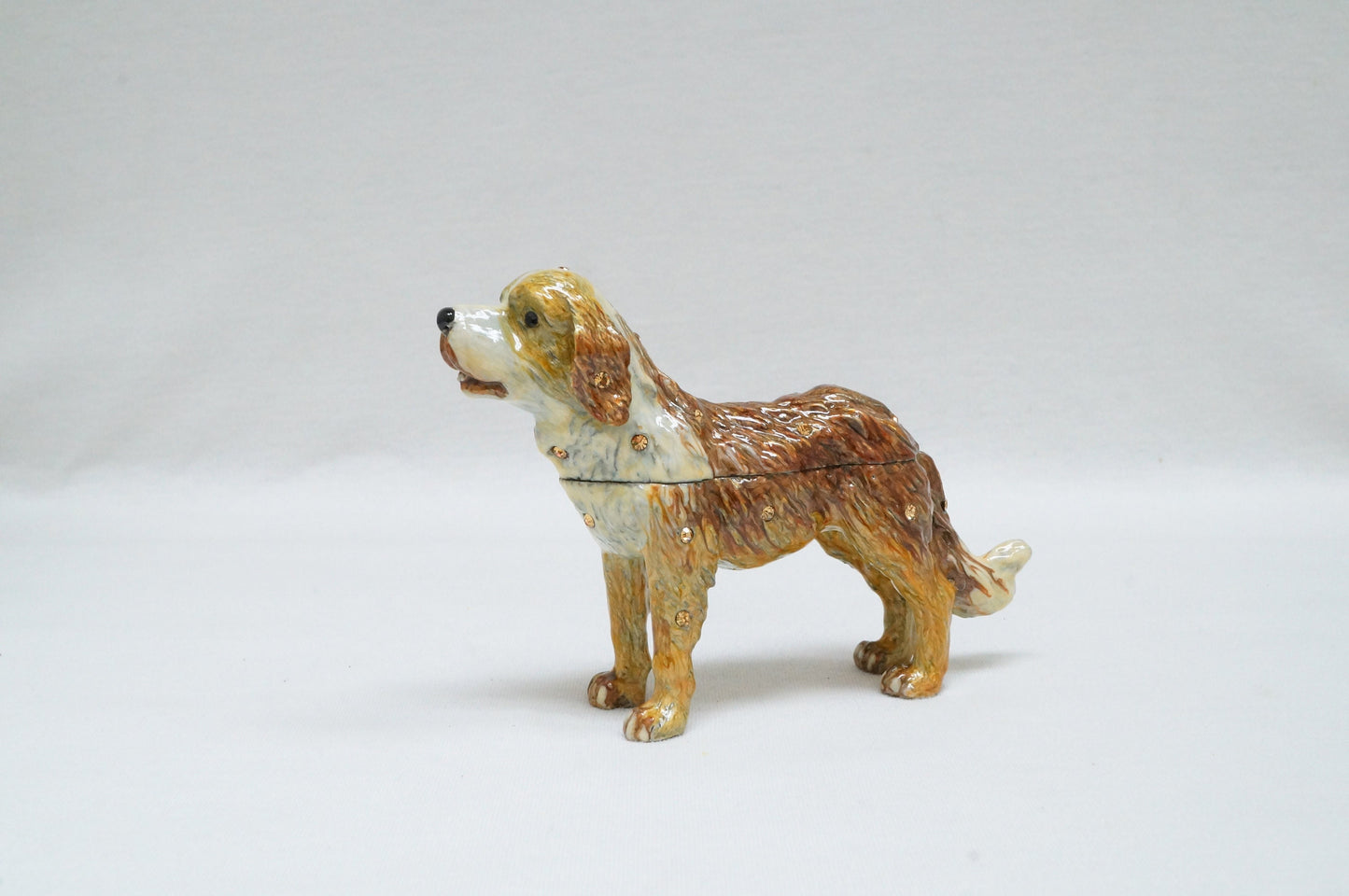 Cristiani Collezione Dog Trinket Box Pewter Enameled Jeweled 14K Gold Plated