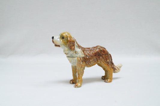 Cristiani Collezione Dog Trinket Box Pewter Enameled Jeweled 14K Gold Plated