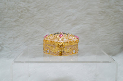 Cristiani Collezione Gold Pink Butterfly Design  Lid Jeweled Trinket Box 14K Gold Plated