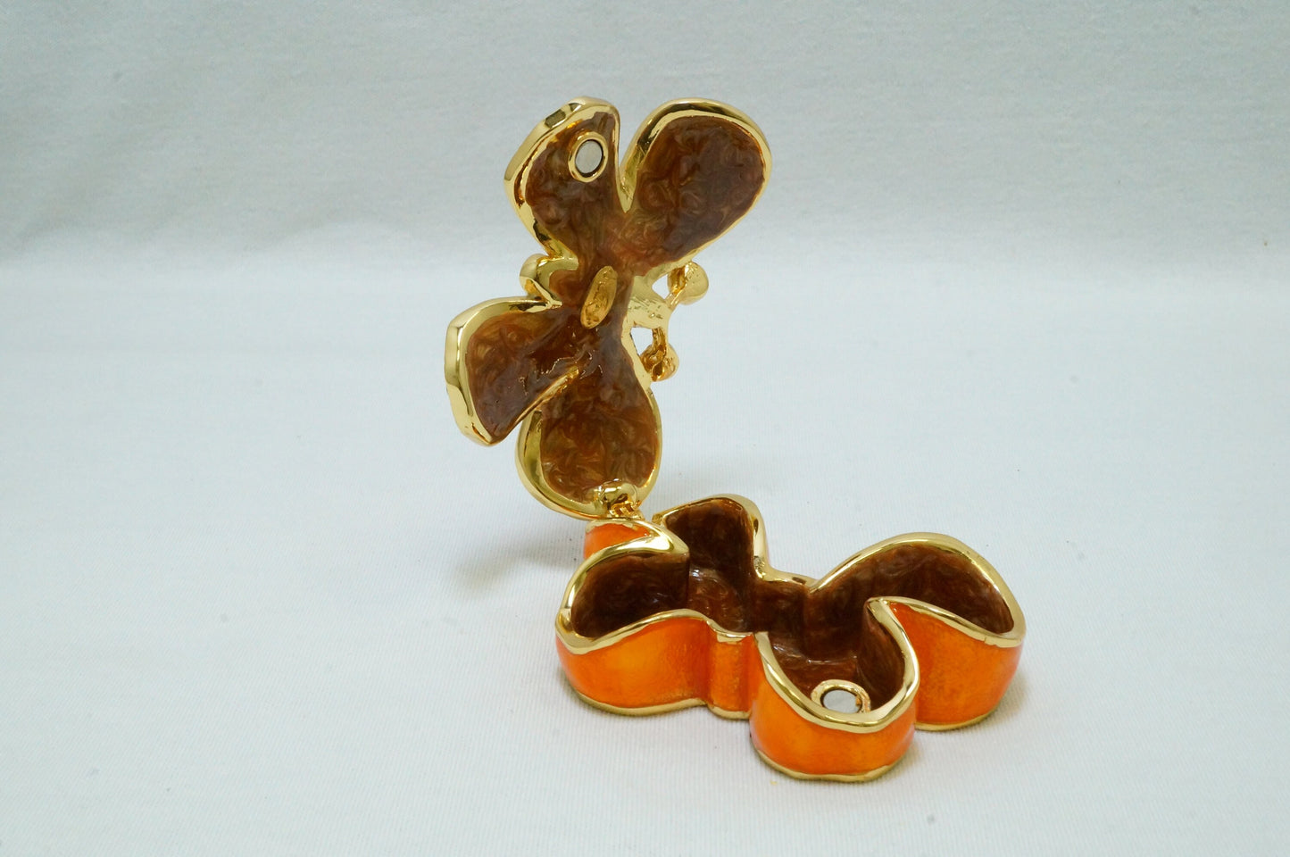 Cristiani Collezione Orange Gold Butterfly Trinket Box Pewter Enameled 14K Gold Plated