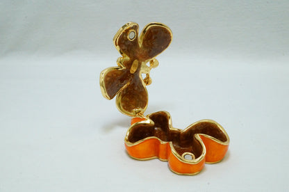 Cristiani Collezione Orange Gold Butterfly Trinket Box Pewter Enameled 14K Gold Plated